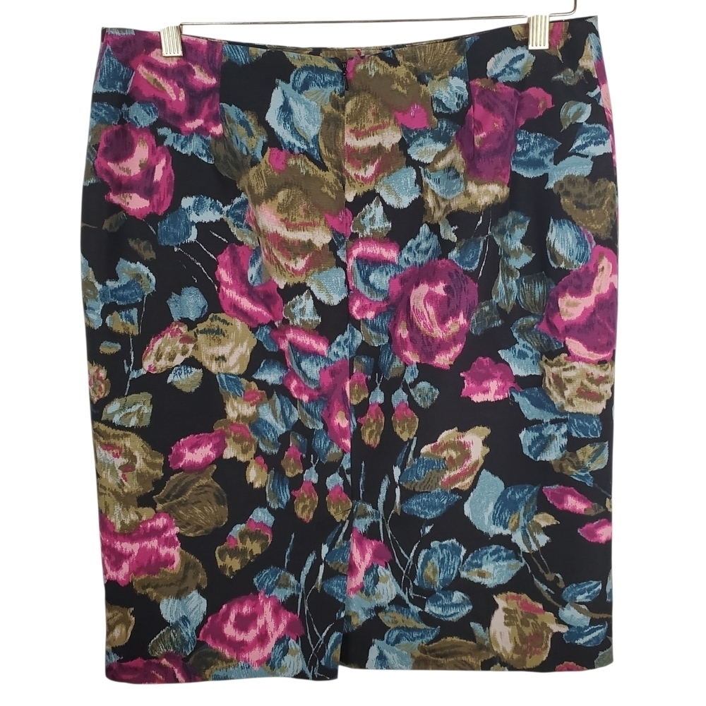 Talbots Floral Pencil Skirt - Black, Pink, Green. Cotton/Silk Blend. 12P. #0188 - Picture 5 of 9